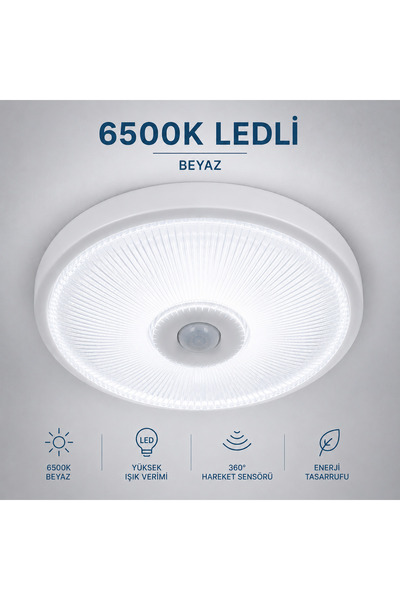 Pars Sensörlü Tavan 360° Hareket Sensörlü Tavan Armatürü LEDLİ Lamba - Plasti...