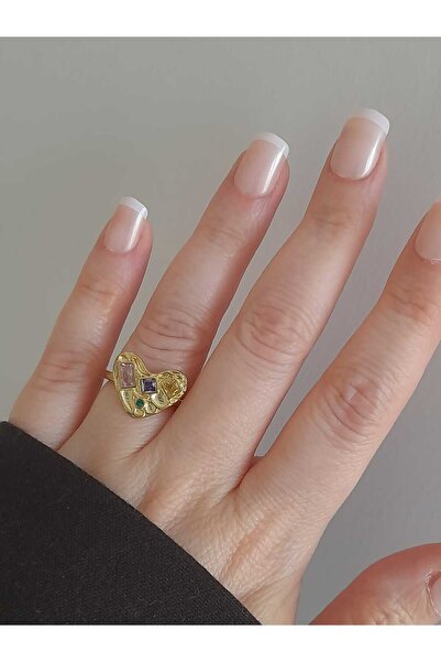 Bubbleatelier Steel Color Stone Heart Ring Adjustable
