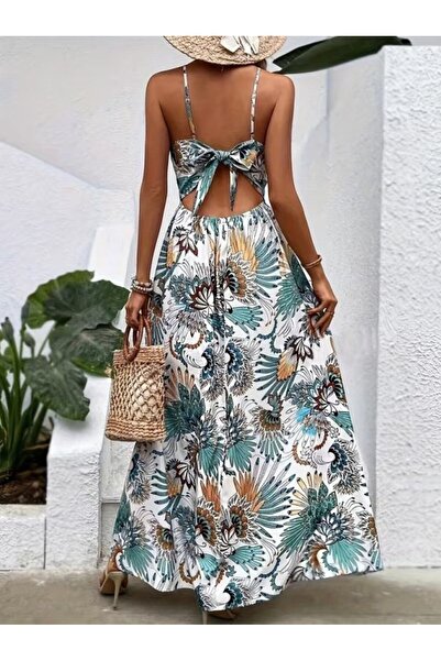 kendim fashion Women's Halter Neck Patterned Single Jersey Dress with Belt at...