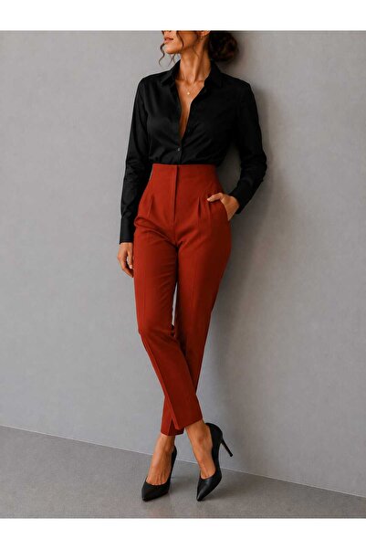 THB.Edition High Waist Narrow Leg Carrot Cut Fabric Trousers