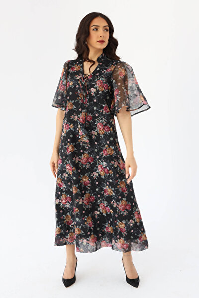 it's Mine Gauze Dress with Floral Motif -