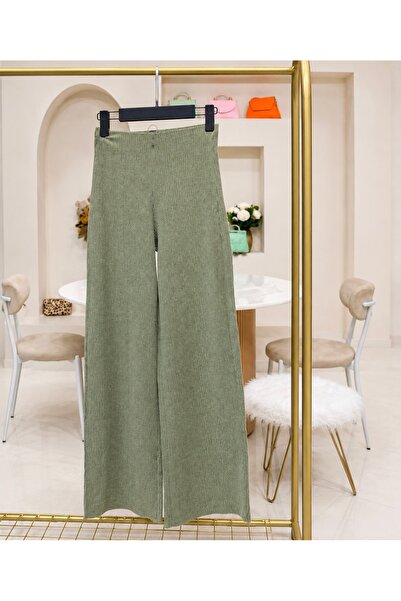 Kadın Regular Fit Kesim Belli Lastikli Fitilli Palazzo Pantolon