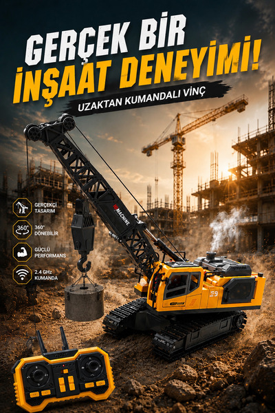 SCOWETTO Işıklı Sesli Buharlı Metal Alaşım Uzaktan Kumandalı RC Vinç Full Fon...