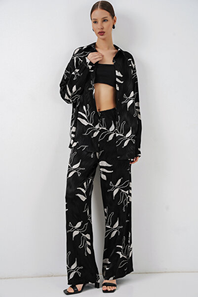 Merterium Women's Long Jacket and Top Two-Piece Set - Black 1409