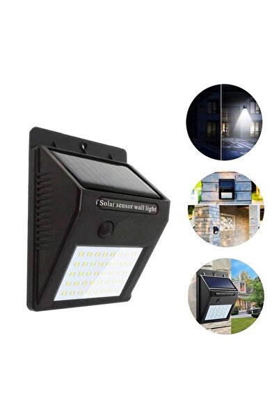 BaoBao Lampă solară LED de perete, din plastic, neagră, cu senzor PIR și senz...