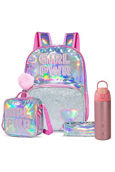 Eazy Kids Girl Power School Bag Set w/ Glitter Stainless Steel Water Bottle –...