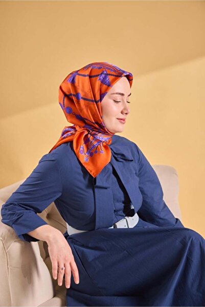 Silk Home وشاح تيفيل الحريري 11530 - 14 برتقالي - نمط حزام أرجواني