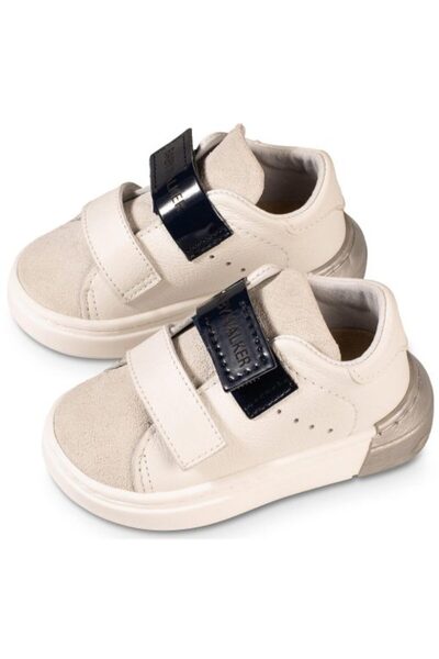 Baby Walker Τρίχρωμο αθλητικό παπούτσι με διπλό λουράκι βέλκρο Λευκό Μπλε Γκρι