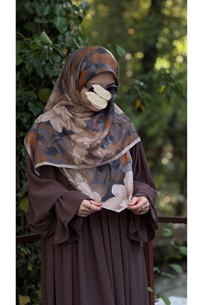 Qalortex Scarf Eșarfă moale din bumbac cu model Meva - Maro/Vizon