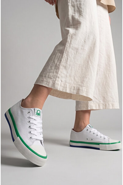 Benetton ® |   أحذية رياضية صيفية من الكتان باللون الأبيض - أحذية رياضية عصري...