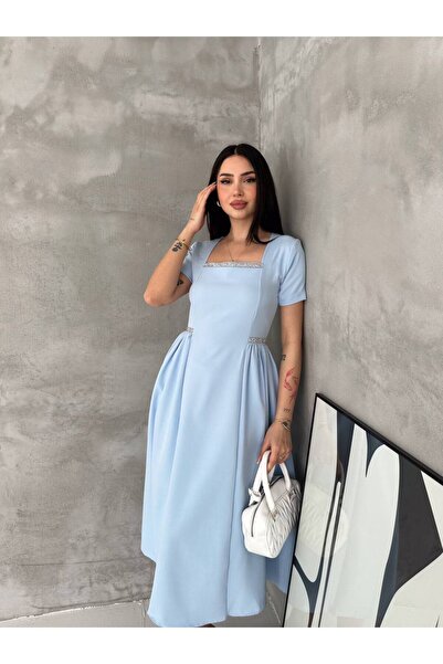 BLUSS Women's Stone Detailed Square Neck Dress