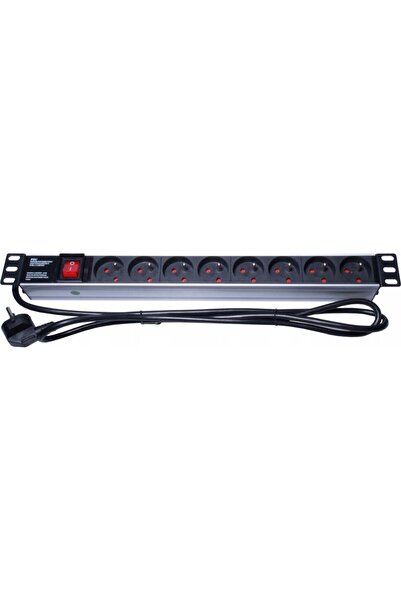 PremiumCord Panel nap√°jec√≠ 1U do 19" racku, 8x230V, 2m kabel, vyp√≠naƒç