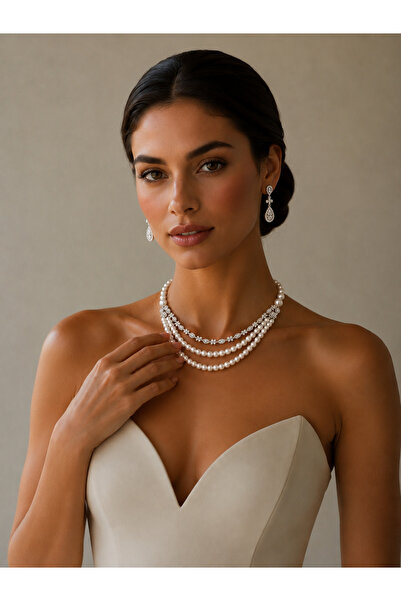 VELVIA High-End Set of Soft Pearl Detailed Necklace and Earrings
