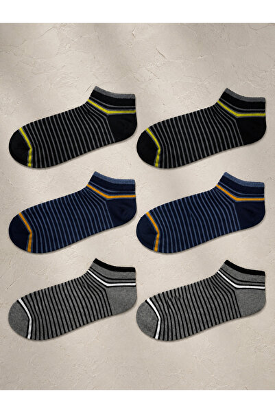 6 Çift Pamuklu İnce Çizgili Patik Çorap Unisex