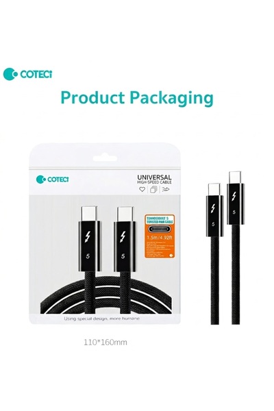 COTECi İki Ucu Type-C Thunderbolt 5 Kablo (1.5Metre) HDR 4K 120Hz Çoklu Ekran...