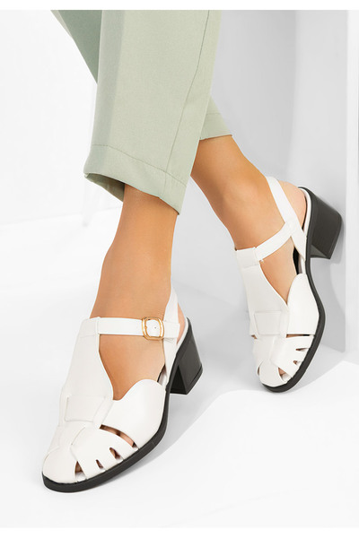 B T Shoes Sandale cu toc gros Sennia albe