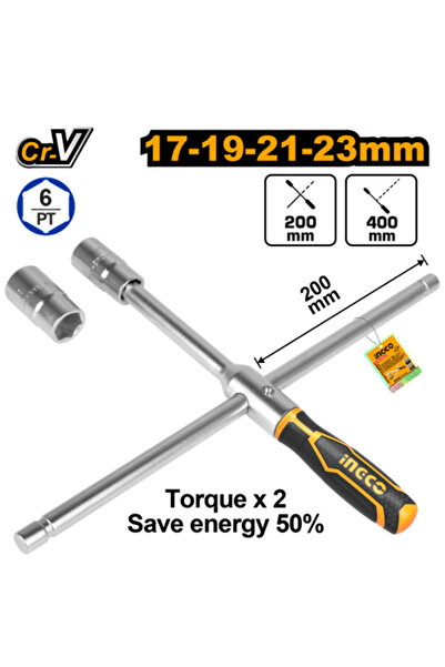 Ingco Rapid Cross Wrench with 4 pcs 1/2" Sockets (17mm, 19mm, 21mm, 23mm)