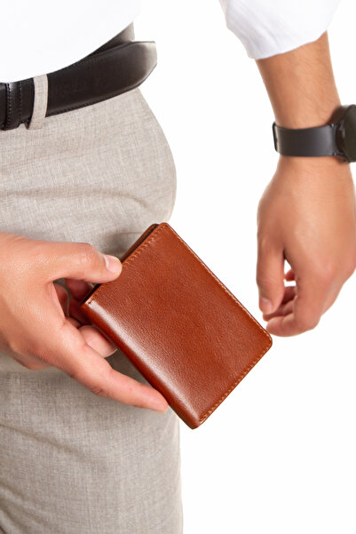 Niki Leather York Taba Hakiki Deri Kişiye Özel İsim Baskılı Dikey Cüzdan