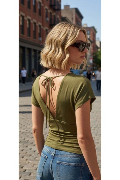 ibeeka Essential V-Neck Collar Tie Drape Detailed Top Wear Blouse