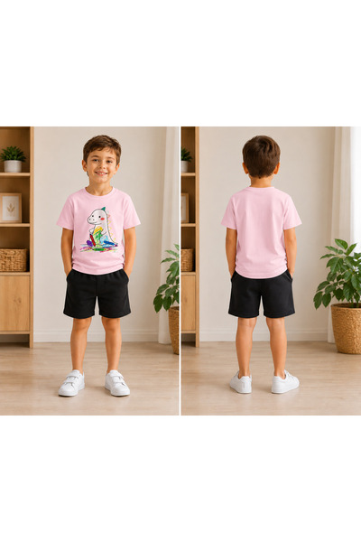 VODEXA Set de tricou și pantaloni scurți pentru băieți și fete, 100% bumbac, ...
