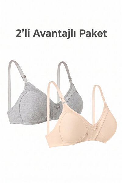 Ebru Advantageous Pack of 2 Gray and Skin Color Combed Cotton Supportive Bras