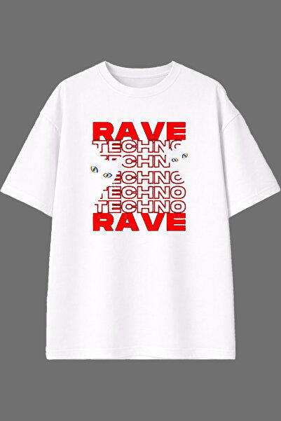 VSRN Rave Techno Rave Design Prethodno štampana bela oversize majica