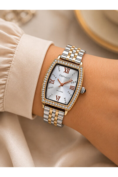 Ferrucci Modern Women's Wristwatch with Zircon Stone Case Gold-Silver Color S...