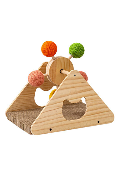 Meng tuo Wooden triangle cat scratching board with sisal ball windmill turnta...
