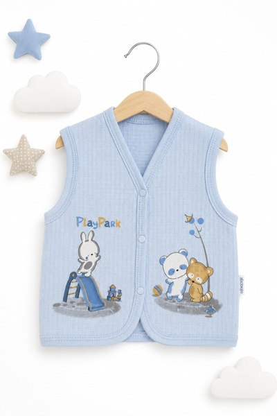 Pure Boutique Vesta bebe bleu din bumbac moale cu imprimeu animale si inchide...