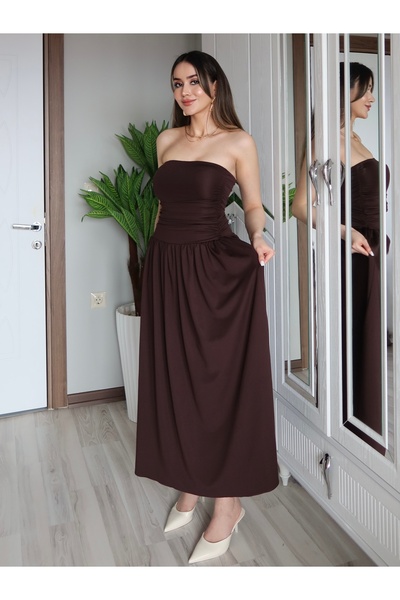 AB LOOKS Women's Nera Strapless Scuba Fabric Waist-Fitted Corseted Stretchy F...