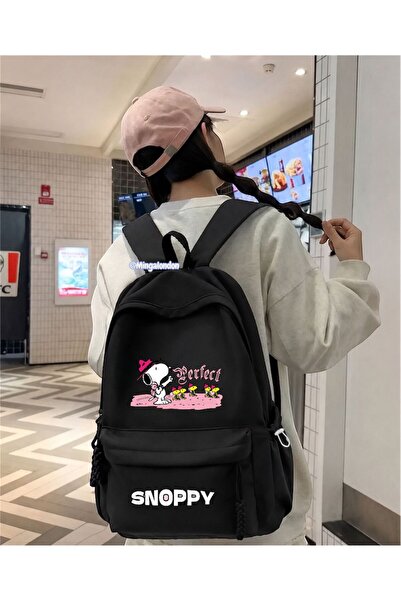 Minga London Black - Snoppy Printed School Backpack - Mingalondon