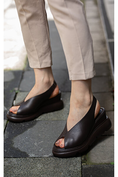 EREN SHOES BAG 7672 Sandale de damă din piele naturală, maro amar, cu bandă e...