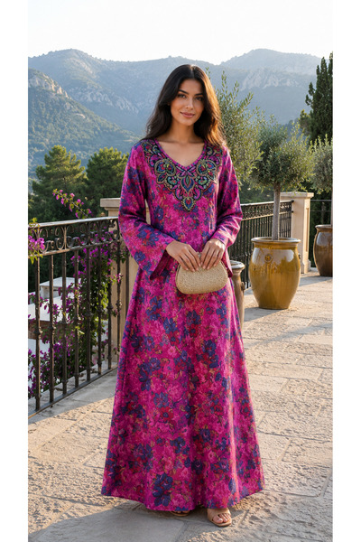ASIAN Premium Printed Cotton Fabric Jalabiya with Embossed Details on the Che...