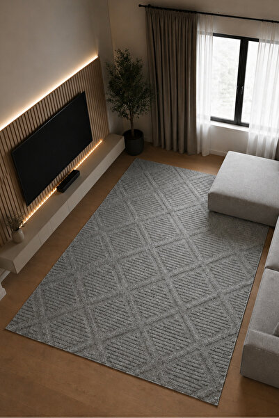 TCH Home Living Arktis Gri İskandinav Yumuşak Jüt Taban Dokuma Halı Salon Mut...