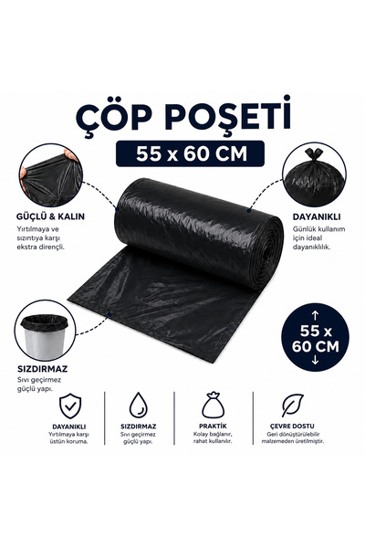 MSE HOLD Çöp Poşeti 55x60 Orta Boy 5 Rulo 100 Adet Dayanıklı Sızdırmaz Çöp Torbası