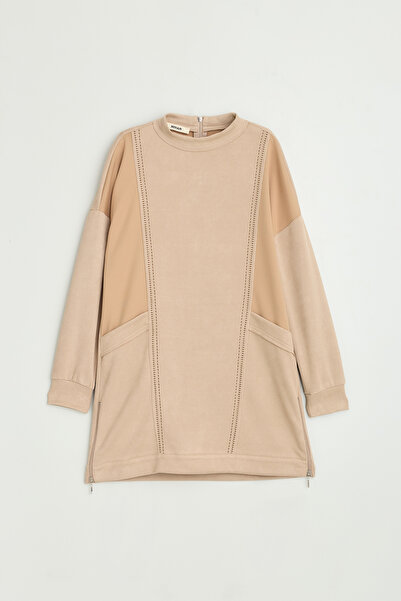 Nihan Cupra Suede Tunic with Metal Accessories - Beige