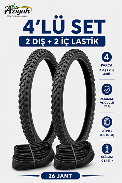 Aziyah Duranta 26 Jant Bisiklet Dış İç Lastik Seti Bisiklet Lastiği (2 İç 2 D...