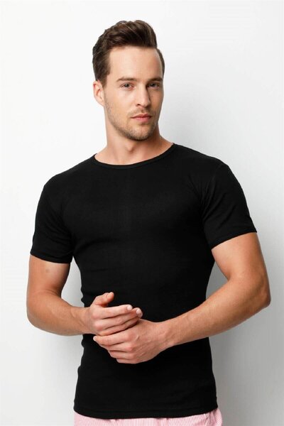 BENALİ &Donex Men's Ribbed 0 Collar Slim Fit T-Shirt 2140 (3 PCS)