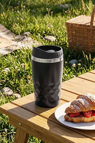 Porsima 05673 Stainless Steel Sportsman Thermos Cup Flask Black 350ml