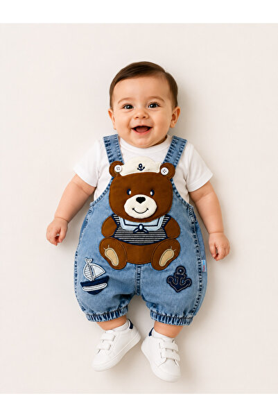 emir baby Minik Kaptan Ayıcık Salopet Takım denim