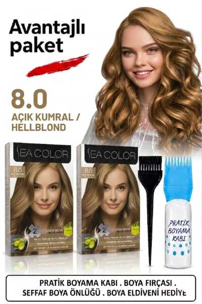 Sea Color Set Saç Boyası 8.00 Yoğun Açık Kumral 2 Li 2 Kutu+Pratik Boya Kabı