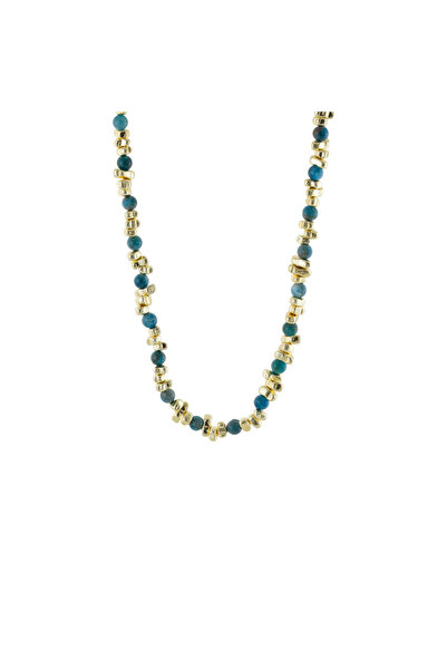 Loisir Necklace at the base of the neck plated with 18k gold with green-turqu...