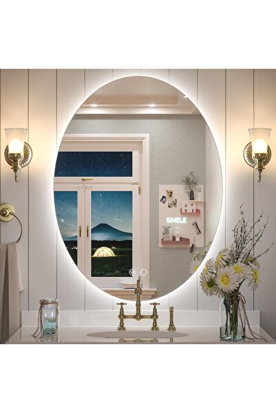 OEM Oglindă de baie ovală cu LED, 60 CM X 90 CM, 3 tipuri de iluminare, Funcț...