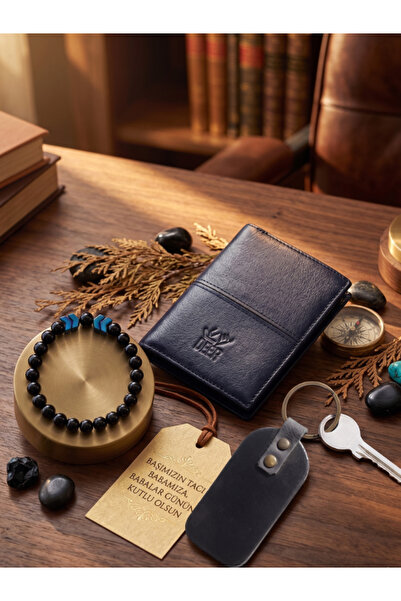 DEERDERİ Lyon Model Magnetic Genuine Leather Wallet, Wristlet, and Keychain S...