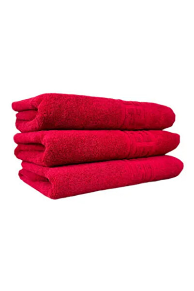 Plush Set of 3 Bath Towels, 100% Cotton, 550g/m², 50x90 cm Greek, Red-CY5