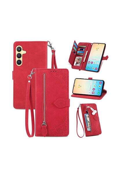 sscase Embossed Flower Θήκη Πορτοφόλι Red (Samsung Galaxy S24 5G)