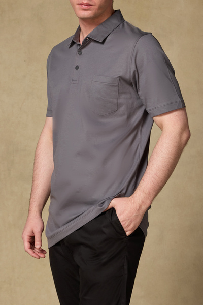 Abbate Bivo Mercerized Cotton Modern Fit Dark Gray Polo Collar Men's Plain Po...