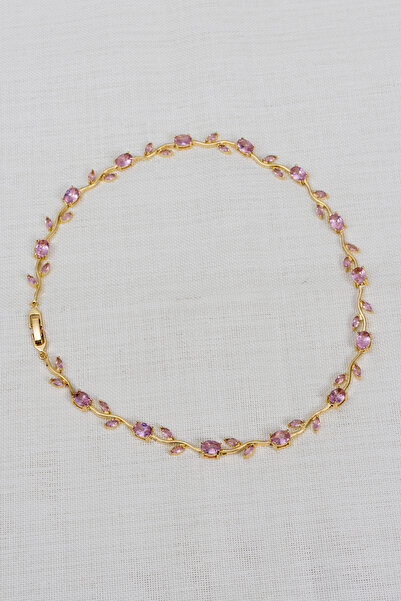 Süspüs Accessories Gold Color Pink Zircon Stone Tulip Necklace