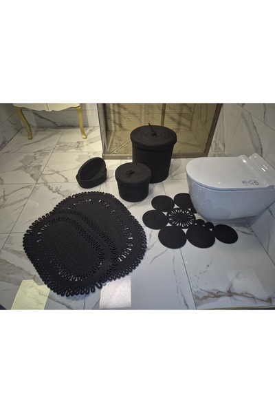 BHR Creative Ades Jute Bathroom Set, Mat Set, Trash Can, Toilet Seat Mat and ...