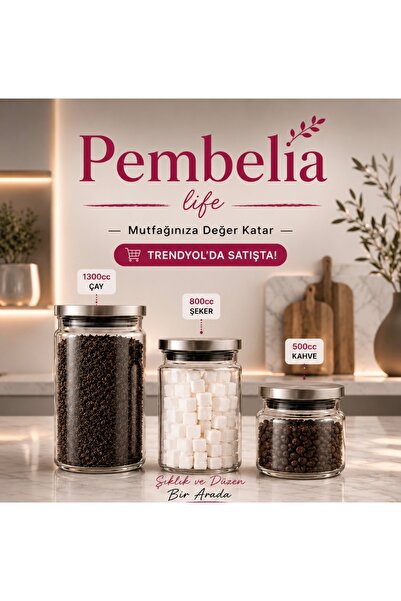 Kitchen Pembelia 3’lü Metal Paslanmaz Vakum Kapaklı Cam Çay Şeker Kahve Sakla...
